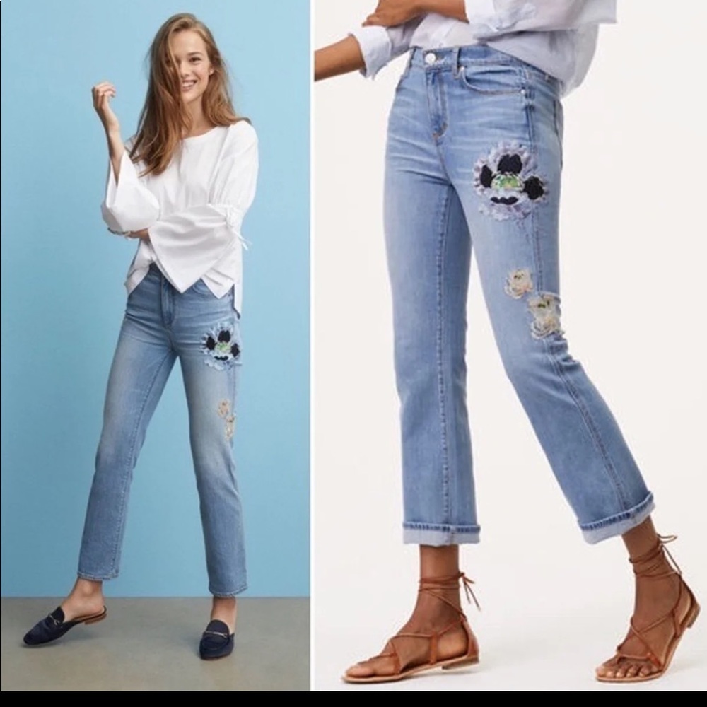 Ann Taylor loft floral embroidered straight fit jeans